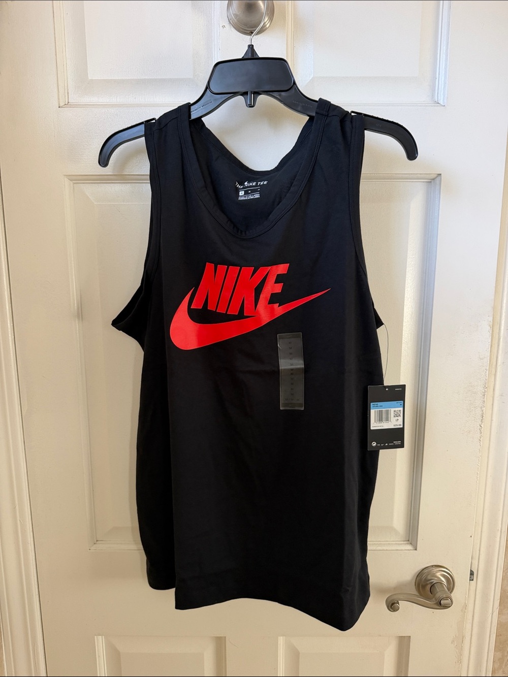 Nike The Nike Tee Black Tank Top with Retro Red Futura Swoosh M